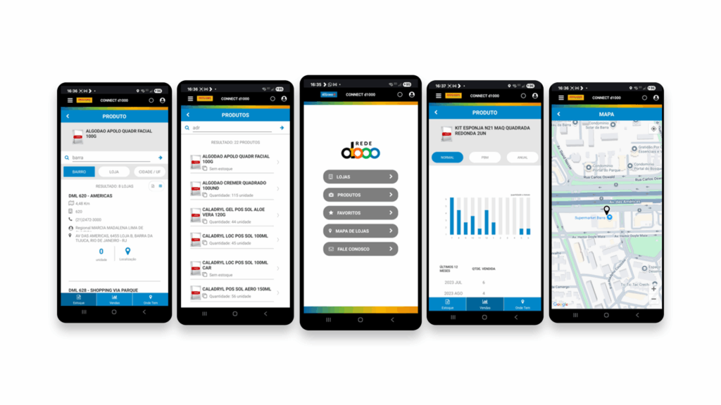 Profarma Connect d1000 — telas do app