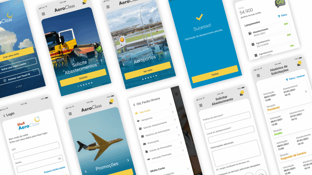 Shell Aeroclass — telas do app